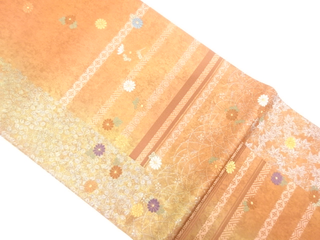 引き箔横段に花模様織り出し袋帯